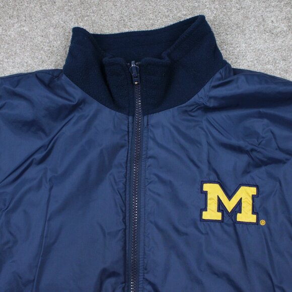 Vintage Michigan Reversible Jacket Adult 2XL XXL Wolverines Blue Fleece Coat - Picture 8 of 14
